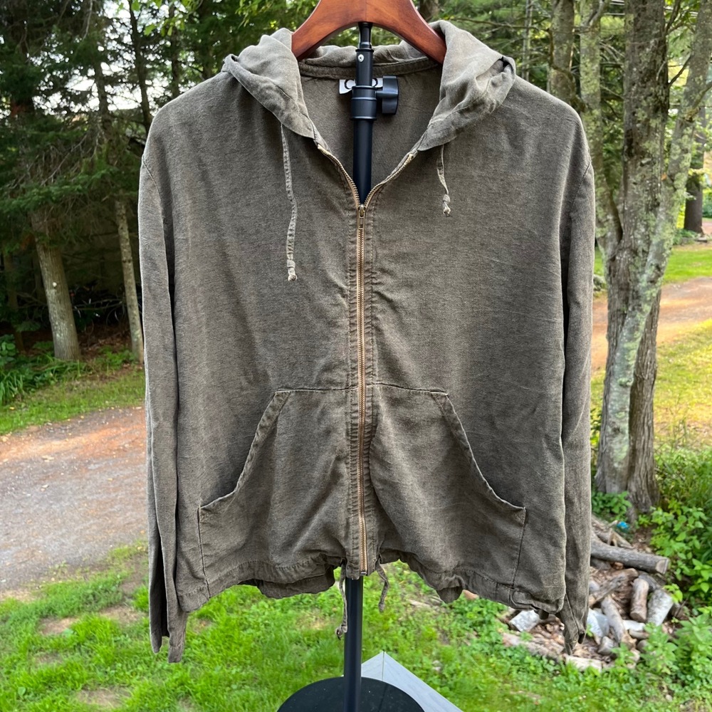 CLIO Vintage Men's M Brown Full Zip Hoodie Acid Wash Lightweight Drawstring